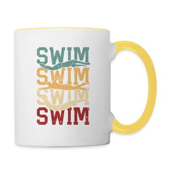 Retro Vintage Schwimmen Lustige Schwimmer - Tasse zweifarbig - Weiß/Gelb - Rechts