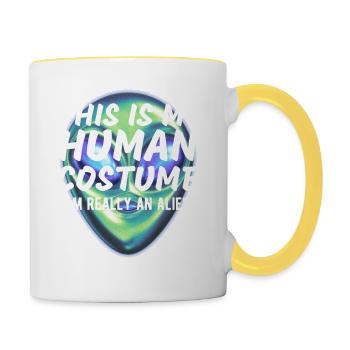 C’est mon costume humain Je suis vraiment un extraterrestre drôle - Mug contrasté - blanc/jaune - Droite