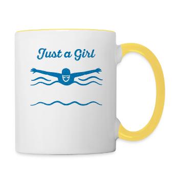 Juste une fille qui aime voler natation drôle nager - Mug contrasté - blanc/jaune - Droite