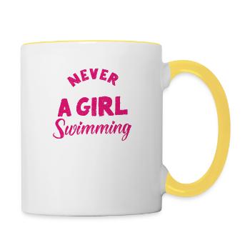 Unterschätze niemals ein Mädchen beim Schwimmen - Tasse zweifarbig - Weiß/Gelb - Rechts