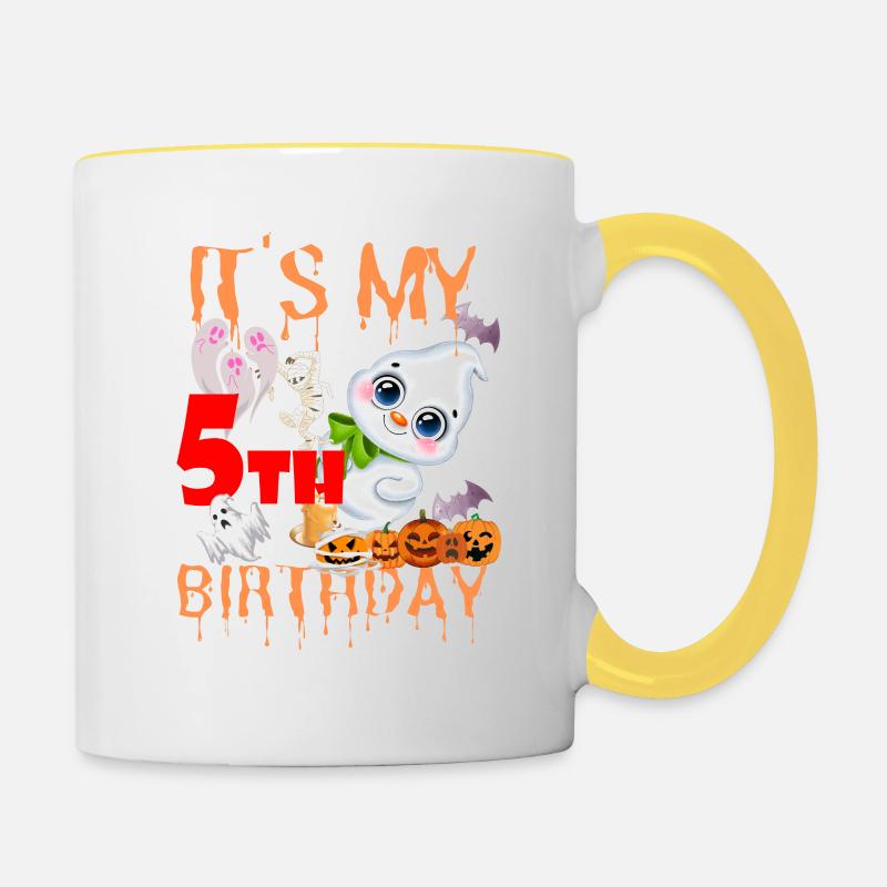 It's My 5th Birthday Halloween Birthday Ghosts - Contrasting Mug - white/yellow