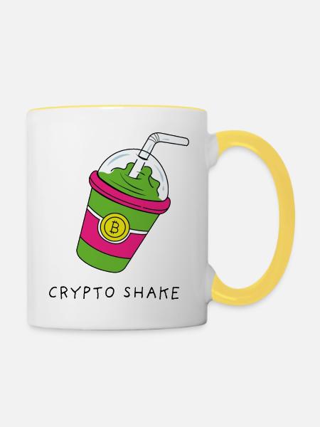 Bitcoin Ethereum Kryptowährungen Shake - Tasse zweifarbig - Weiß/Gelb