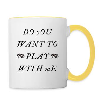 Do YOU want to PLAY with ME - Contrasting Mug - white/yellow - Right