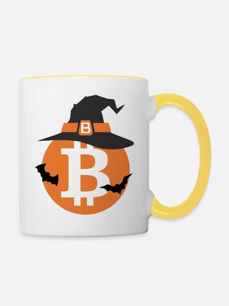 Bitcoin Halloween - Mug contrasté - blanc/jaune