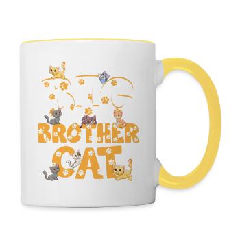 Großer Bruder Katze Bunte Katzen Lustiges - Tasse zweifarbig - Weiß/Gelb - Rechts