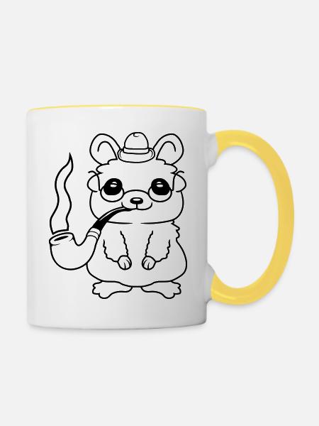 Sir Hamster raucht Pfeife - Tasse zweifarbig - Weiß/Gelb