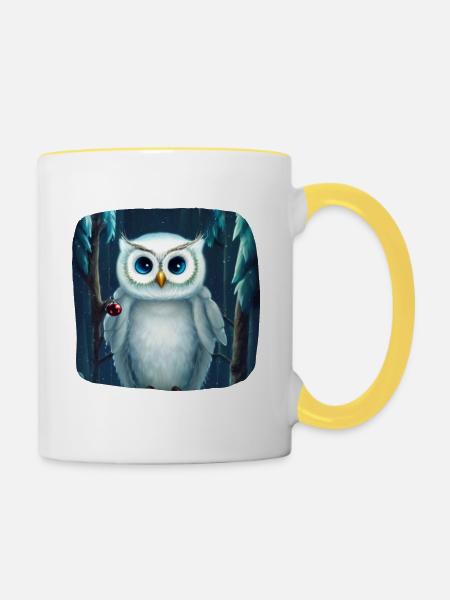 Weihnachtsmotiv Schneeeule - Tasse zweifarbig - Weiß/Gelb