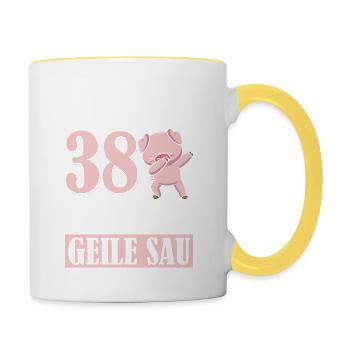 Auch Mit 38 Noch Eine Geile Sau Schwein 38th - Tasse zweifarbig - Weiß/Gelb - Rechts