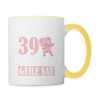 Auch Mit 39 Noch Eine Geile Sau Schwein 39th - Tasse zweifarbig - Weiß/Gelb - Rechts