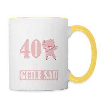 Auch Mit 40 Noch Eine Geile Sau Schwein 40th - Tasse zweifarbig - Weiß/Gelb - Rechts