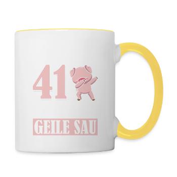 Auch Mit 41 Noch Eine Geile Sau Schwein 41st - Tasse zweifarbig - Weiß/Gelb - Rechts