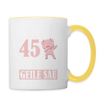 Auch Mit 45 Noch Eine Geile Sau Schwein 45th - Tasse zweifarbig - Weiß/Gelb - Rechts
