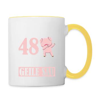 Auch Mit 48 Noch Eine Geile Sau Schwein 48th - Tasse zweifarbig - Weiß/Gelb - Rechts