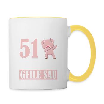 Auch Mit 51 Noch Eine Geile Sau Schwein 51st - Tasse zweifarbig - Weiß/Gelb - Rechts