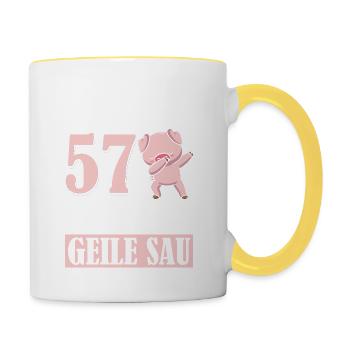 Auch Mit 57 Noch Eine Geile Sau Schwein 57th - Tasse zweifarbig - Weiß/Gelb - Rechts