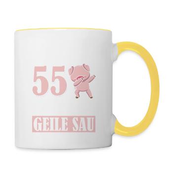 Auch Mit 55 Noch Eine Geile Sau Schwein 55th - Tasse zweifarbig - Weiß/Gelb - Rechts