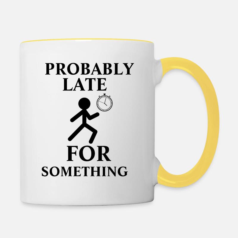 Probablement en retard pour quelque chose - Mug contrasté - blanc/jaune