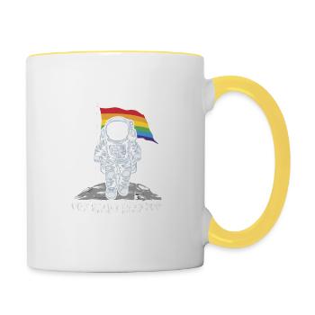 Ein Kleiner Schritt Für Den Menschen Ein Großer - Tasse zweifarbig - Weiß/Gelb - Rechts