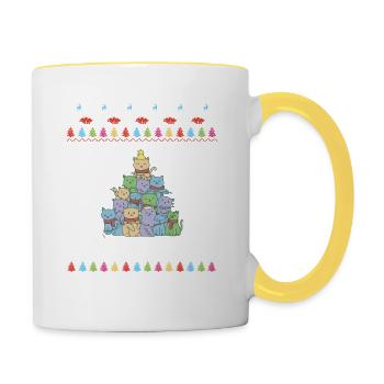 Katzen Baum Weihnachten - Tasse zweifarbig - Weiß/Gelb - Rechts