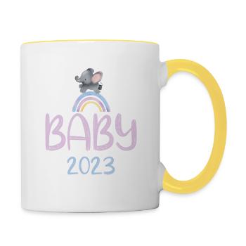 Baby 2023 Niedlicher Elefant - Tasse zweifarbig - Weiß/Gelb - Rechts