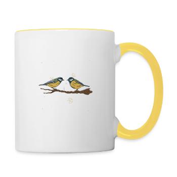 Meisen Vögel Gänseblümchen - Tasse zweifarbig - Weiß/Gelb - Rechts