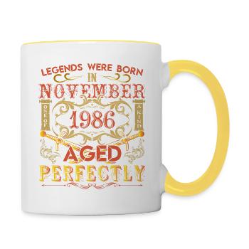 November 1986 - birthday 1986 legends were born. - Mug contrasté - blanc/jaune - Droite