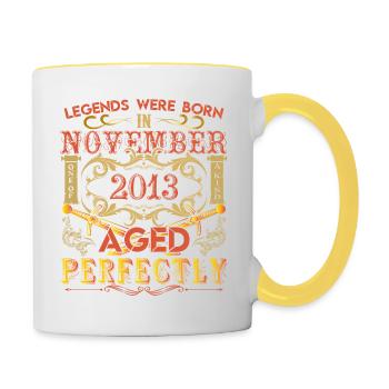 November 2013 - Geburtstag 2013 wurden Legenden geboren. - Tasse zweifarbig - Weiß/Gelb - Rechts