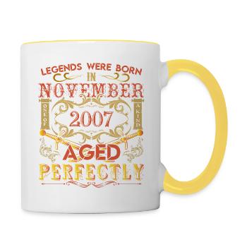 November 2007 - Geburtstag 2007 wurden Legenden geboren. - Tasse zweifarbig - Weiß/Gelb - Rechts