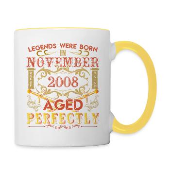 November 2008 - Geburtstag 2008 wurden Legenden geboren. - Tasse zweifarbig - Weiß/Gelb - Rechts