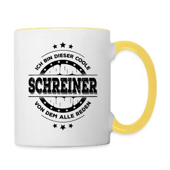 Schreiner Geburtstag Holz Facharbeiter Geschenk - Tasse zweifarbig - Weiß/Gelb - Rechts