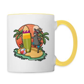 Drôle de chèvre Surf Lovers Cool Planche de surf Jeu de mots - Mug contrasté - blanc/jaune - Droite