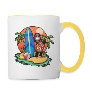 Drôle de singe Surf Lovers Cool Planche de surf Surf - Mug contrasté - blanc/jaune - Droite