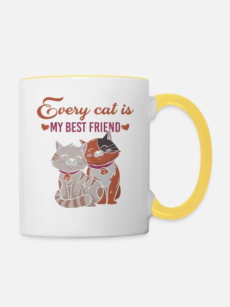 Katzenfreunde - Tasse zweifarbig - Weiß/Gelb