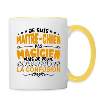 Maitre-Chien pas Magicien | le Meilleur Maitre-Ch - Mug contrasté - blanc/jaune - Droite