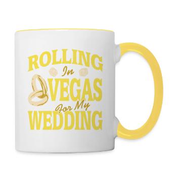 Rolling In Vegas For My Wedding Funny Retro - Tasse zweifarbig - Weiß/Gelb - Rechts
