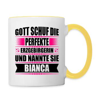 Erzgebirge Frau Namen Sachsen Bianca - Tasse zweifarbig - Weiß/Gelb - Rechts