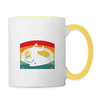 Funny Winter Snowboarding Zum Snowboarden geboren - Tasse zweifarbig - Weiß/Gelb - Rechts