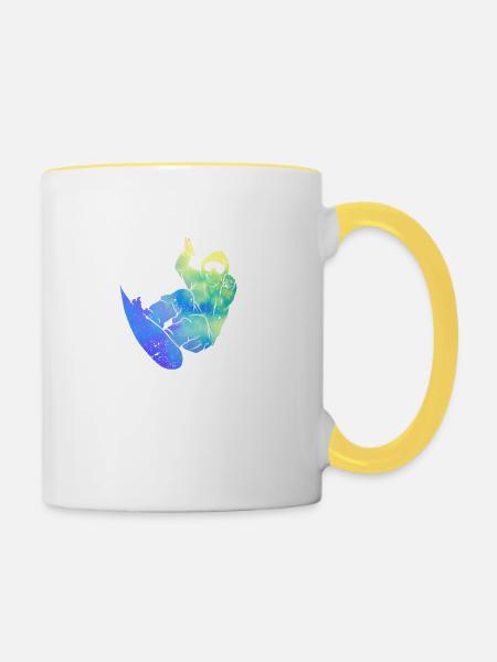 Snowboarding Outdoor Aktivität Snowboarder Winter - Tasse zweifarbig - Weiß/Gelb