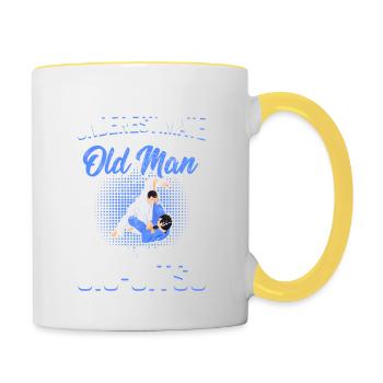 Ne sous-estimez jamais un vieil homme Jiu Jitsu BJJ Jiu-J - Mug contrasté - blanc/jaune - Droite