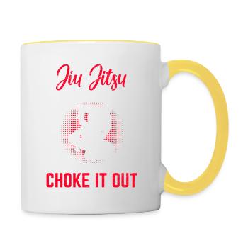 Funny Jiu-Jitsu ne peut pas réparer stupide BJJ Jiu Jitsu Pra - Mug contrasté - blanc/jaune - Droite