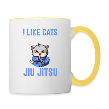 J’aime les chats et le jiu jitsu et peut-être 3 personnes brésiliennes - Mug contrasté - blanc/jaune - Droite