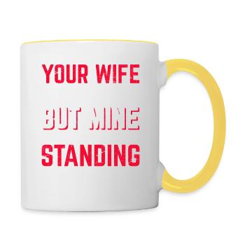 Drôle Jiu Jitsu Mari BJJ Jiu-Jitsu Ma femme est C - Mug contrasté - blanc/jaune - Droite