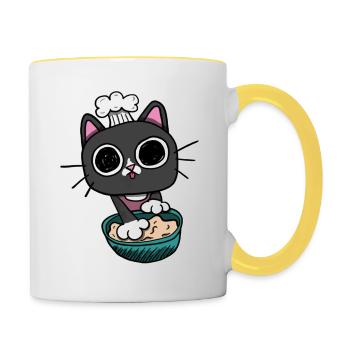 Kitty making Biscuits Cat Black - Contrasting Mug - white/yellow - Right