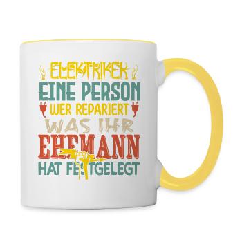Elektriker ich bin der verrückte Elektriker - Tasse zweifarbig - Weiß/Gelb - Rechts