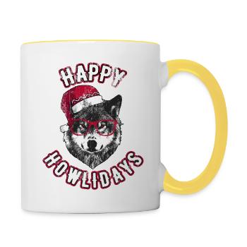 Happy Howlidays – Grumpy Christmas Wolf - Contrasting Mug - white/yellow - Right