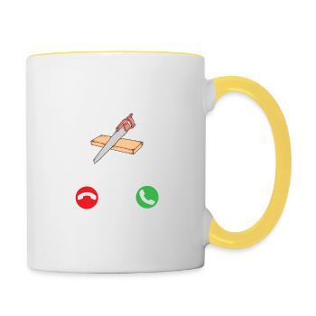 Carpenter appelle l’humour du menuisier - Mug contrasté - blanc/jaune - Droite