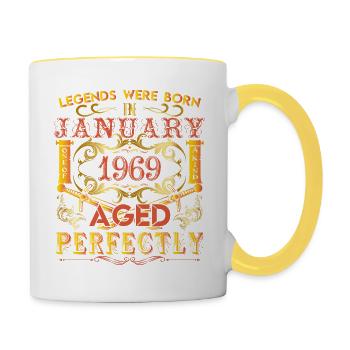 Januar 1969 - Geburtstag 1969 wurden Legenden geboren. - Tasse zweifarbig - Weiß/Gelb - Rechts
