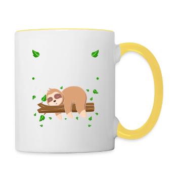 Früher War Alles Leichter, Lustiges Faultier - Tasse zweifarbig - Weiß/Gelb - Rechts