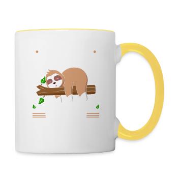 Faultier Ich Bleibe So Wie Ich Bin, Büro Spruch - Tasse zweifarbig - Weiß/Gelb - Rechts