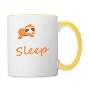 Faultier Eat Sleep Repeat, Langschläfer Nachthemd - Tasse zweifarbig - Weiß/Gelb - Rechts
